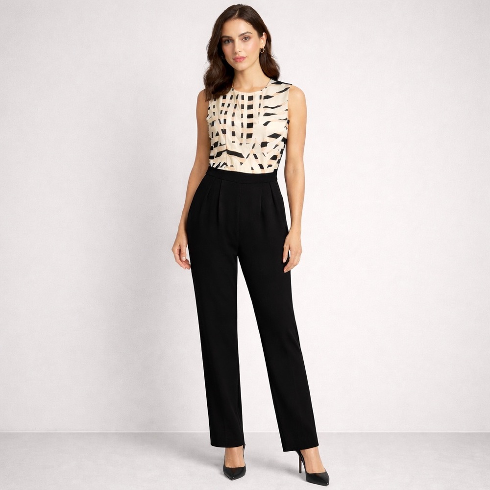 Max Mara Pianoforte Silk Linen Blend Geometric Jumpsuit Size 8